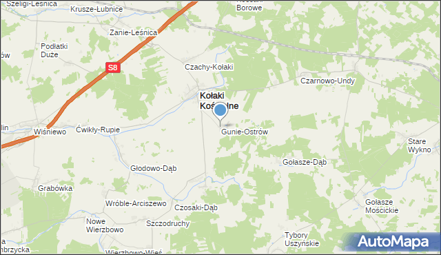 mapa Gunie-Ostrów, Gunie-Ostrów na mapie Targeo